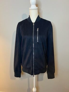 2017 Banana Republic Vegan Suede Nazy Blue Bomber Jacket Mens Size Medium